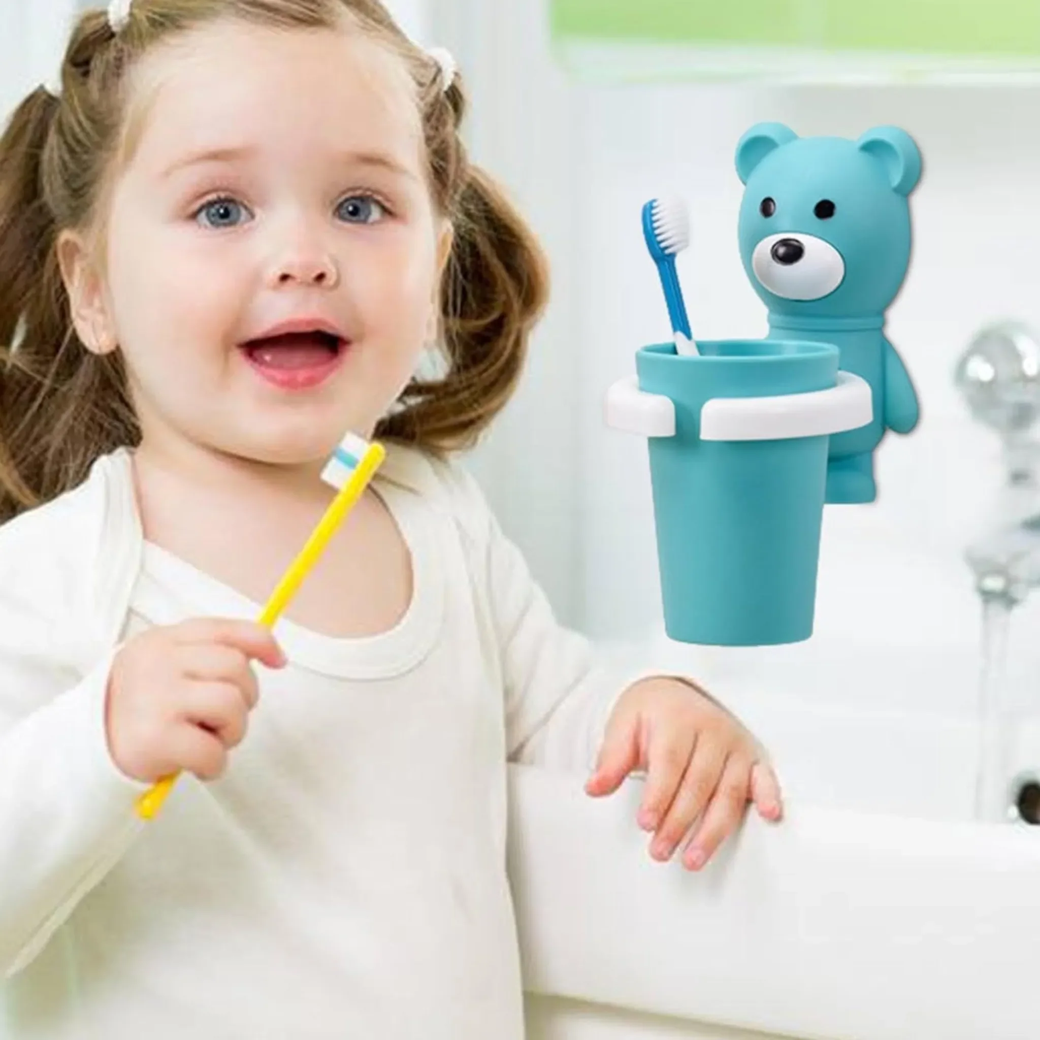 Kinder-Zahnbürstenhalter mit Becher – Wandmontage ohne Bohren
